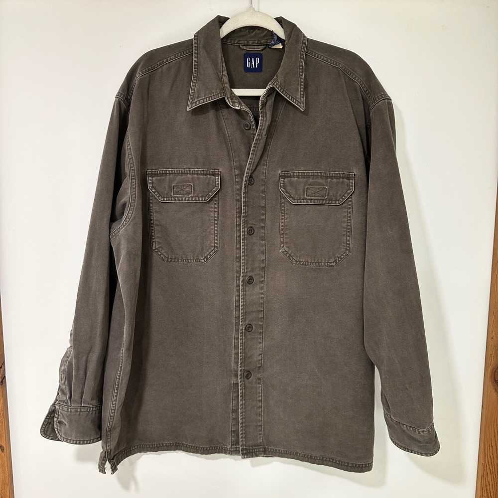 Gap‎ Shirt Jacket Workwear Mens Large Brown Cotton Canvas Heavy Utility Gorpcore